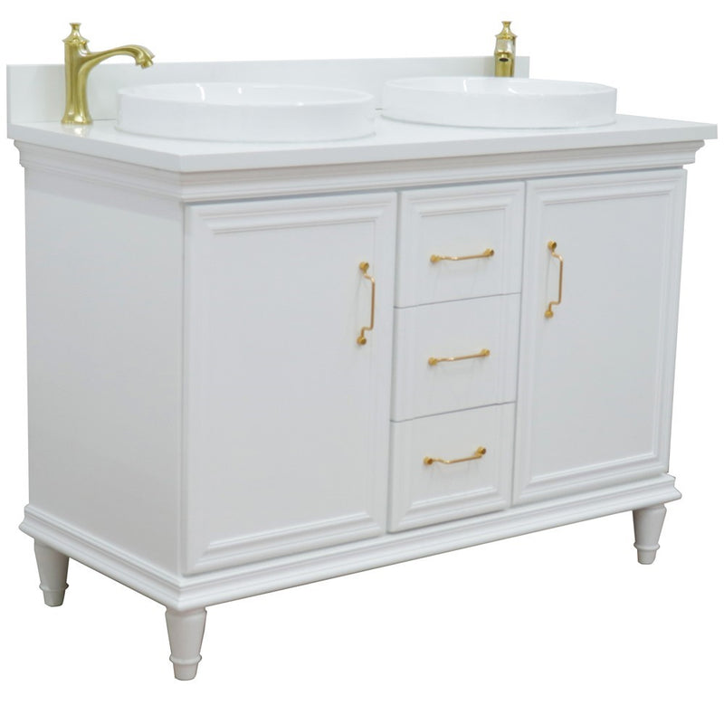 Bellaterra Home 400800-49D-WH-WERD Forli 49" vanity, White, white engineered stone top, angled view with doors closed