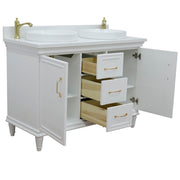 Bellaterra Home 400800-49D-WH-WERD Forli 49" vanity, White, white engineered stone top, angled view with doors open showing