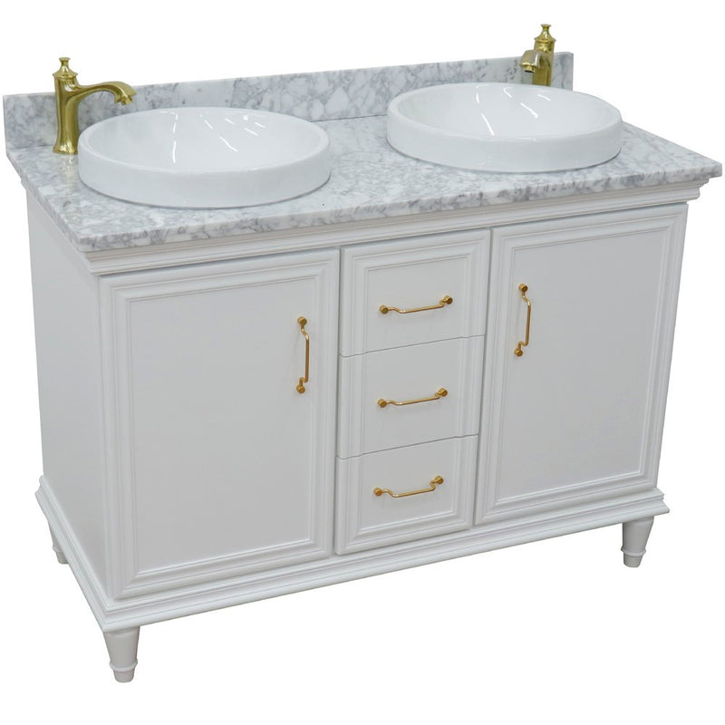 Bellaterra Home 400800-49D-WH-WMRD Forli 49" vanity, White, White Carrara marble top, angled view on a white background