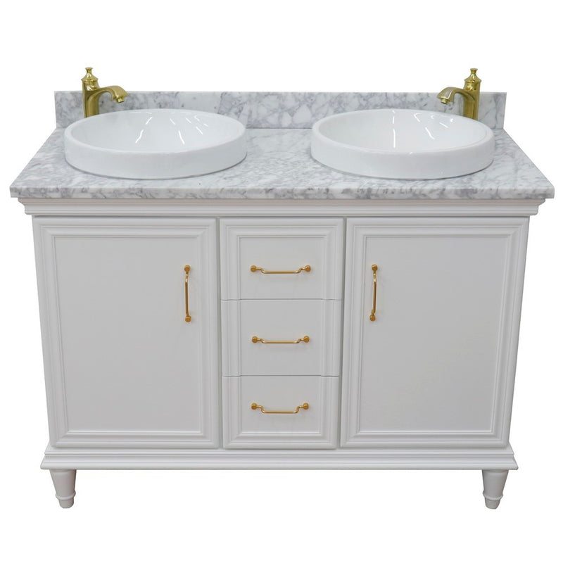 Bellaterra Home 400800-49D-WH-WMRD Forli 49" vanity, White, White Carrara marble top, front view on a white background