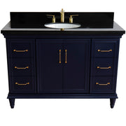 Bellaterra Home 400800-49S-BU-BGO Forli 49" vanity, Blue, Black Galaxy granite top, front view on a white background