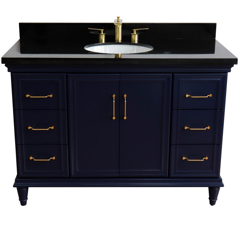 Bellaterra Home 400800-49S-BU-BGO Forli 49" vanity, Blue, Black Galaxy granite top, front view on a white background