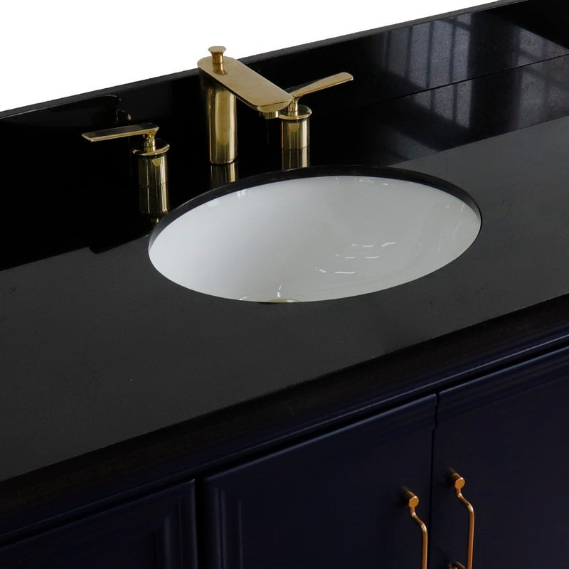 Bellaterra Home 400800-49S-BU-BGO Forli 49" vanity, Blue, Black Galaxy granite top, countertop and sink close-up