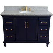 Bellaterra Home 400800-49S-BU-GYO Forli 49" vanity, Blue, gray granite top, front view on a white background