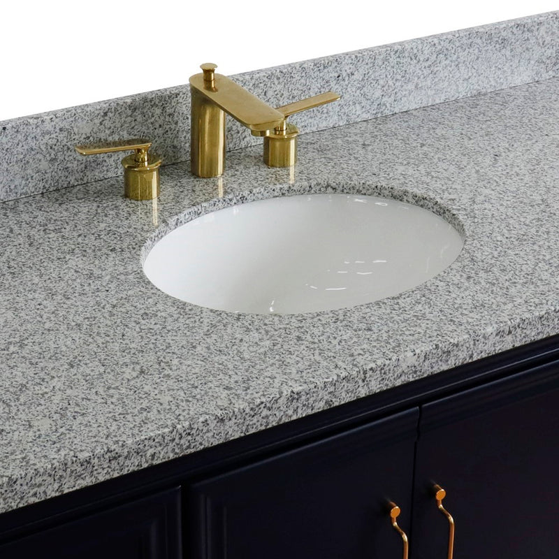 Bellaterra Home 400800-49S-BU-GYO Forli 49" vanity, Blue, gray granite top, countertop and sink close-up