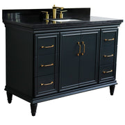 Bellaterra Home 400800-49S-DG-BGR Forli 49" vanity, Dark Gray, Black Galaxy granite top, angled view with doors closed