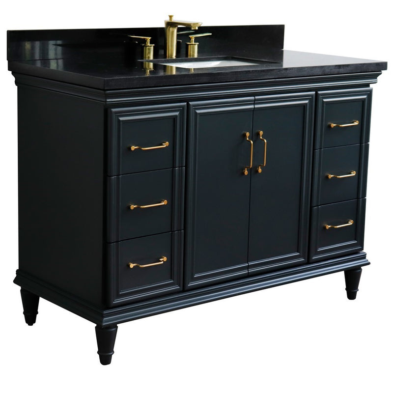 Bellaterra Home 400800-49S-DG-BGR Forli 49" vanity, Dark Gray, Black Galaxy granite top, angled view with doors closed