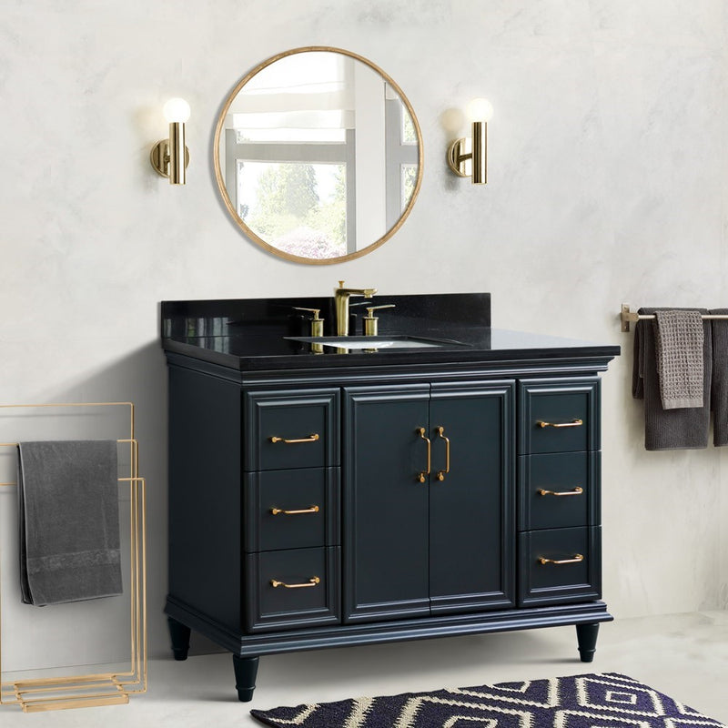 Bellaterra Home 400800-49S-DG-BGR Forli 49" vanity, Dark Gray, Black Galaxy granite top, installed in a bathroom