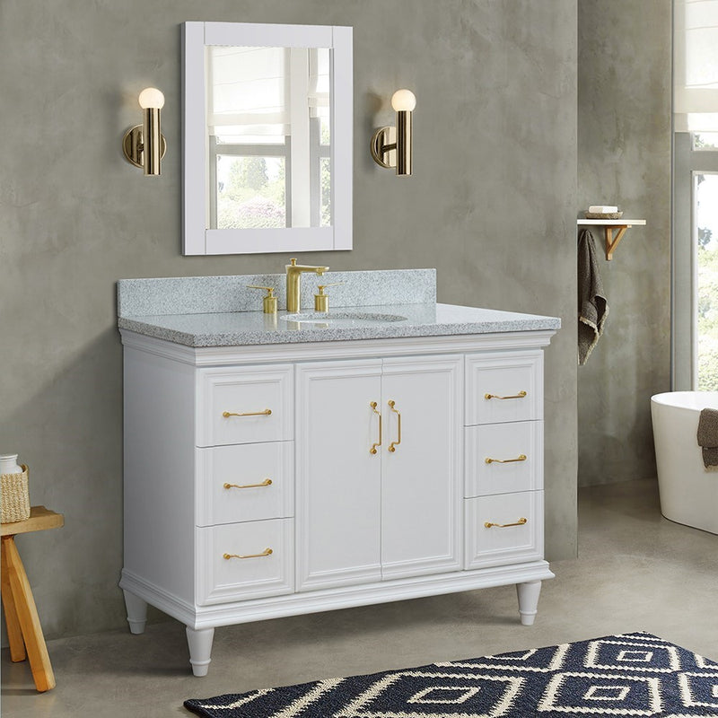 Bellaterra Home 400800-49S-WH-GYO Forli 49" vanity, White, gray granite top, installed in a bathroom