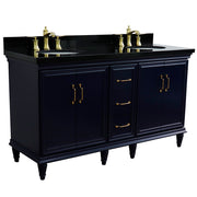Bellaterra Home 400800-61D-BU-BGO Forli 61" vanity, Blue, Black Galaxy granite top, angled view with doors closed