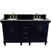 Bellaterra Home 400800-61D-BU-BGO Forli 61" vanity, Blue, Black Galaxy granite top, front view on a white background