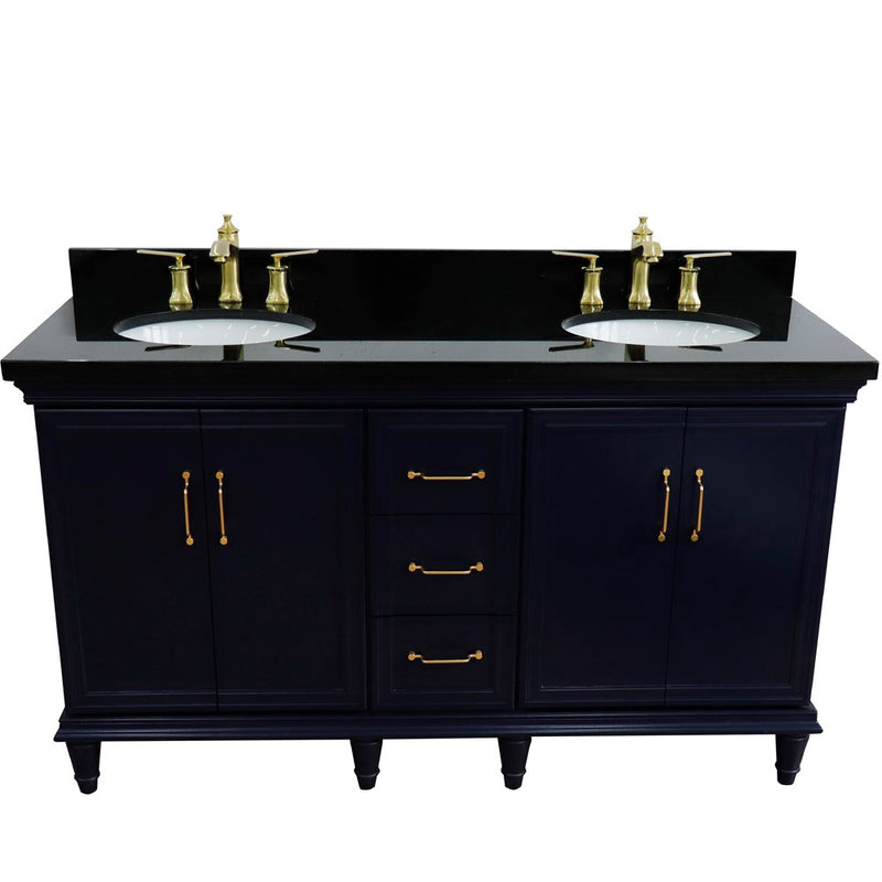 Bellaterra Home 400800-61D-BU-BGO Forli 61" vanity, Blue, Black Galaxy granite top, front view on a white background