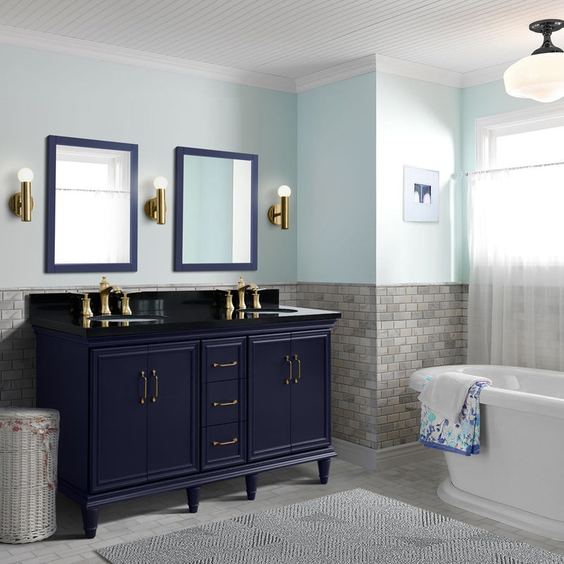 Bellaterra Home 400800-61D-BU-BGO Forli 61" vanity, Blue, Black Galaxy granite top, installed in a bathroom