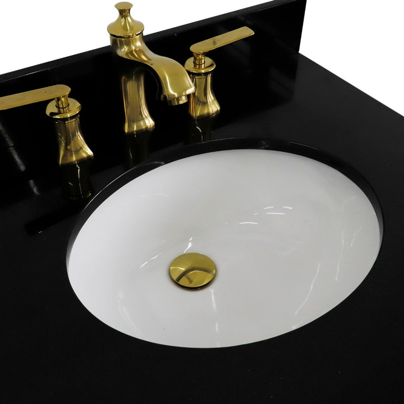 Bellaterra Home 400800-61D-BU-BGO Forli 61" vanity, Blue, Black Galaxy granite top, countertop and sink close-up