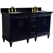 Bellaterra Home 400800-61D-BU-BGR Forli 61" vanity, Blue, Black Galaxy granite top, angled view with doors closed