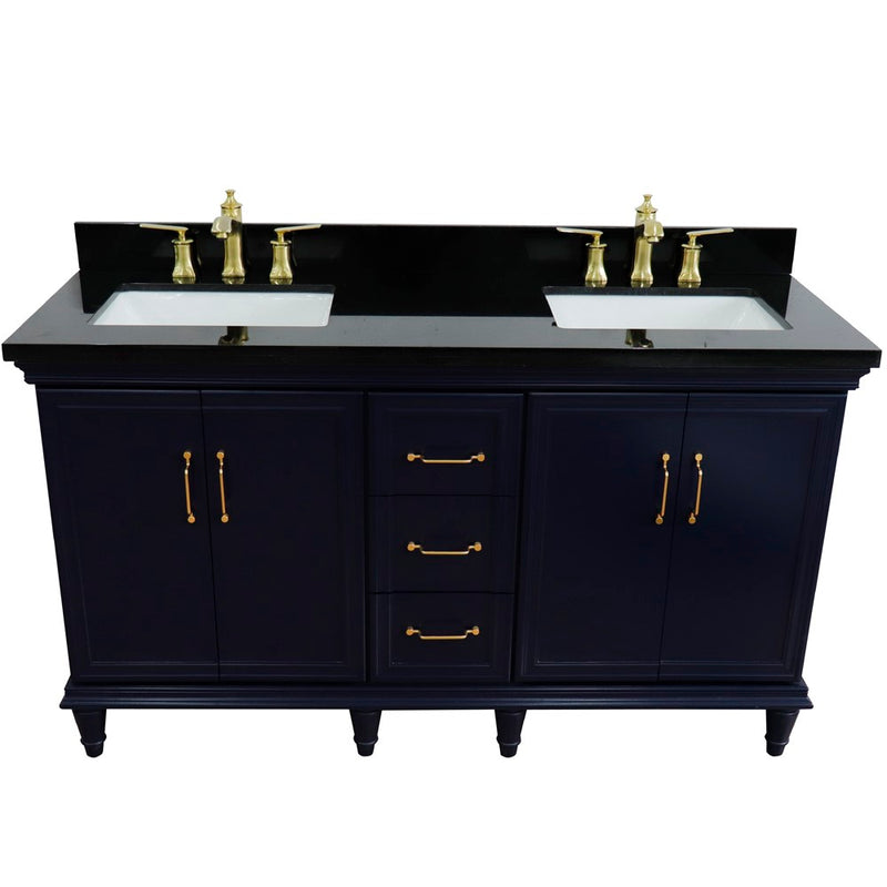 Bellaterra Home 400800-61D-BU-BGR Forli 61" vanity, Blue, Black Galaxy granite top, front view on a white background