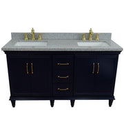 Bellaterra Home 400800-61D-BU-GYR Forli 61" vanity, Blue, gray granite top, front view on a white background