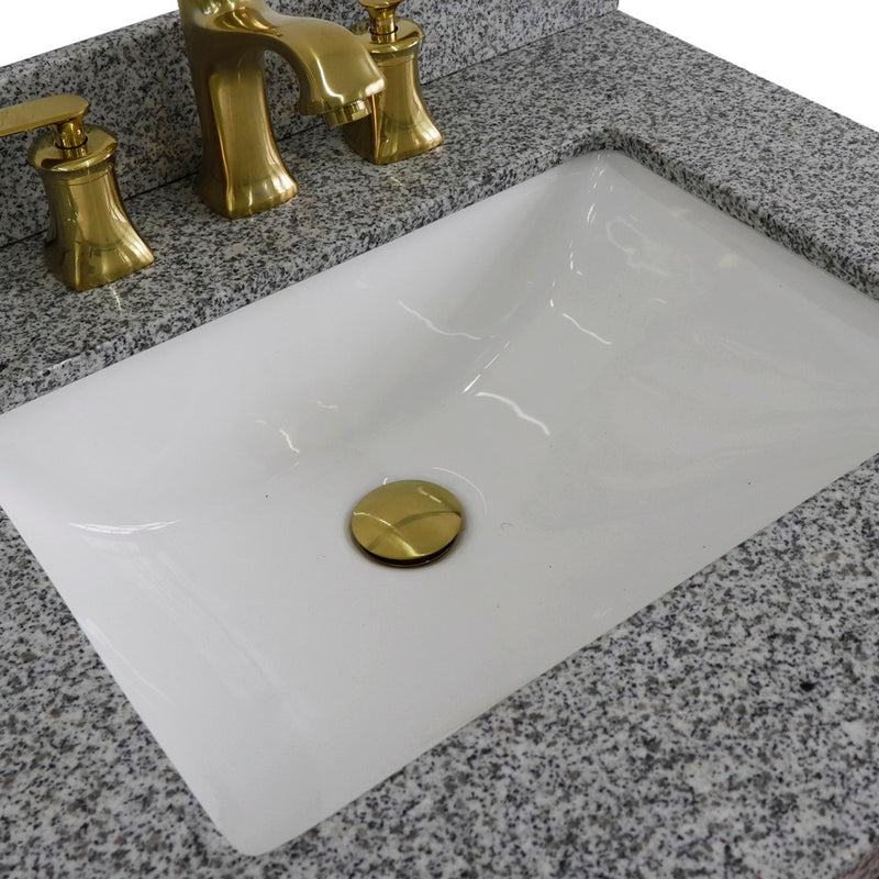 Bellaterra Home 400800-61D-BU-GYR Forli 61" vanity, Blue, gray granite top, countertop and sink close-up