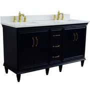 Bellaterra Home 400800-61D-BU-WER Forli 61" vanity, Blue, white engineered stone top, angled view with doors closed