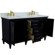 Bellaterra Home 400800-61D-BU-WER Forli 61" vanity, Blue, white engineered stone top, angled view with doors open showing