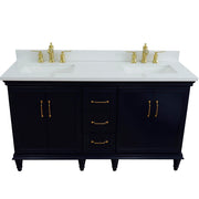 Bellaterra Home 400800-61D-BU-WER Forli 61" vanity, Blue, white engineered stone top, front view on a white background