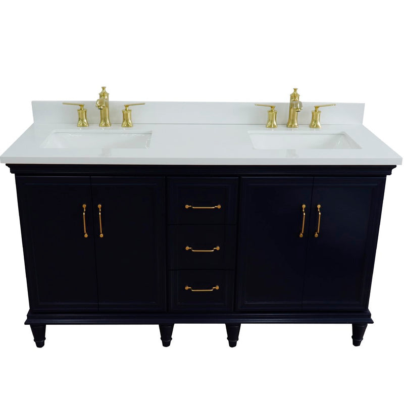 Bellaterra Home 400800-61D-BU-WER Forli 61" vanity, Blue, white engineered stone top, front view on a white background