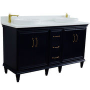 Bellaterra Home 400800-61D-BU-WERD Forli 61" vanity, Blue, white engineered stone top, angled view with doors closed