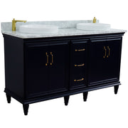 Bellaterra Home 400800-61D-BU-WMRD Forli 61" vanity, Blue, White Carrara marble top, angled view with doors closed