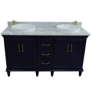 Bellaterra Home 400800-61D-BU-WMRD Forli 61" vanity, Blue, White Carrara marble top, front view on a white background
