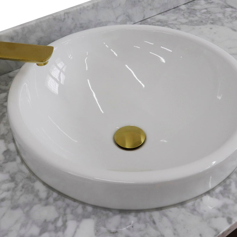 Bellaterra Home 400800-61D-BU-WMRD Forli 61" vanity, Blue, White Carrara marble top, countertop and sink close-up