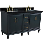 Bellaterra Home 400800-61D-DG-BGR Forli 61" vanity, Dark Gray, Black Galaxy granite top, angled view with doors closed