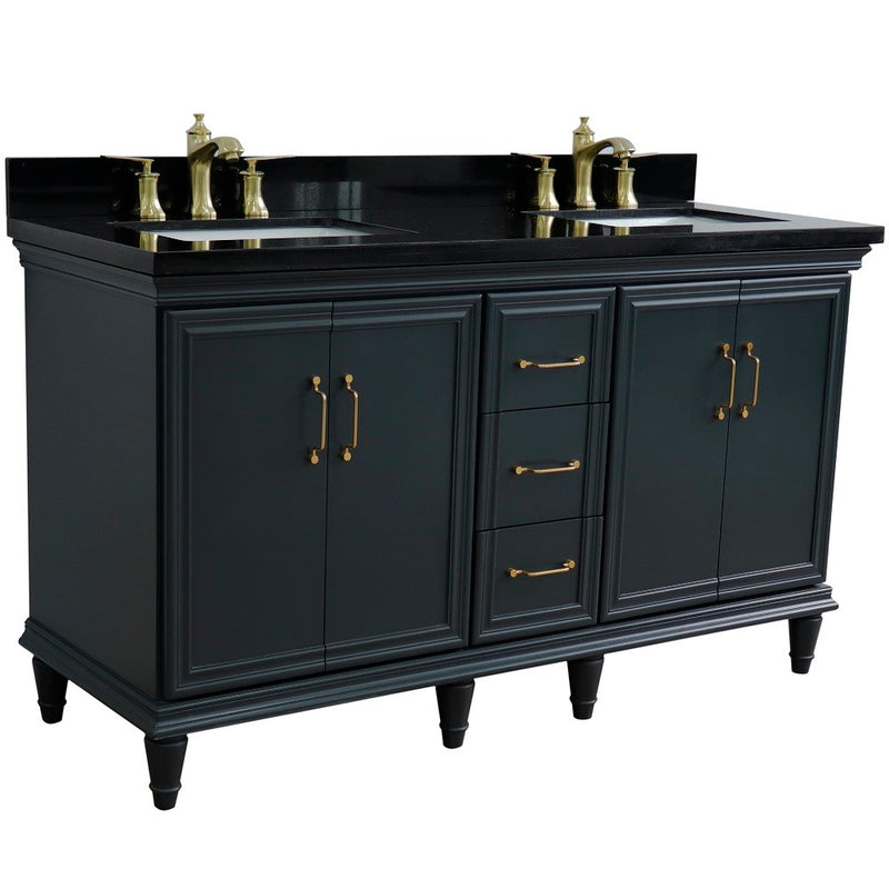 Bellaterra Home 400800-61D-DG-BGR Forli 61" vanity, Dark Gray, Black Galaxy granite top, angled view with doors closed