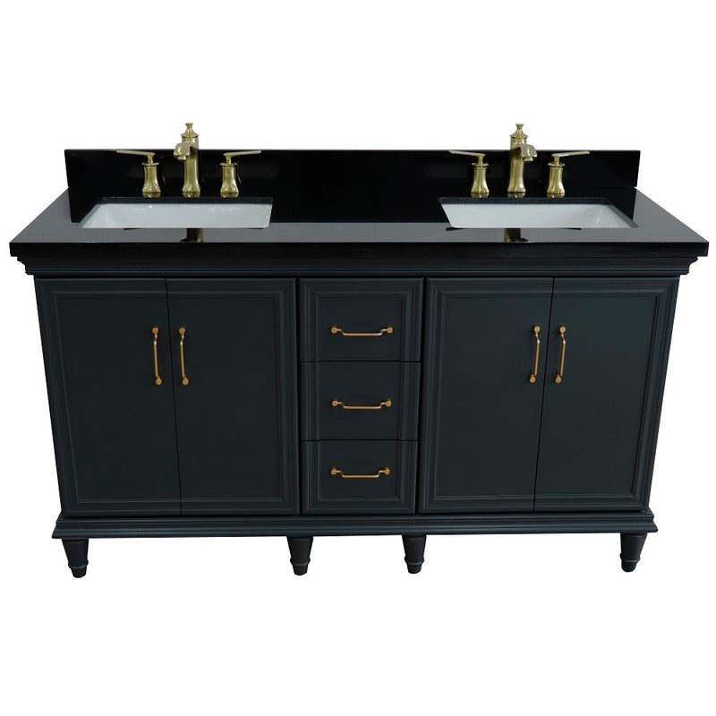 Bellaterra Home 400800-61D-DG-BGR Forli 61" vanity, Dark Gray, Black Galaxy granite top, front view on a white background