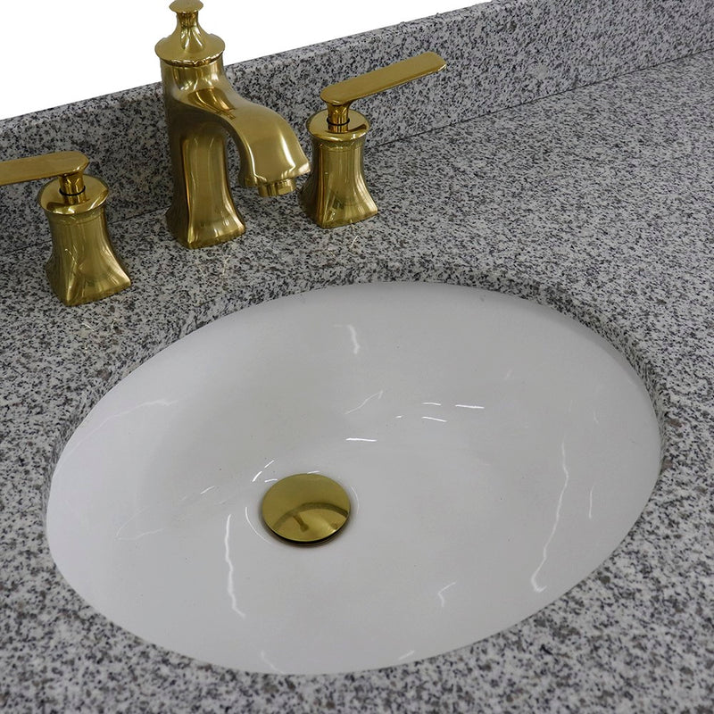 Bellaterra Home 400800-61D-DG-GYO Forli 61" vanity, Dark Gray, gray granite top, countertop and sink close-up