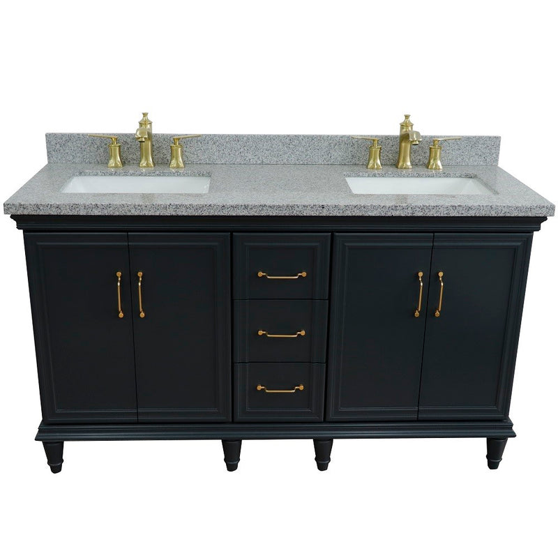 Bellaterra Home 400800-61D-DG-GYR Forli 61" vanity, Dark Gray, gray granite top, front view on a white background