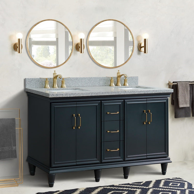 Bellaterra Home 400800-61D-DG-GYR Forli 61" vanity, Dark Gray, gray granite top, installed in a bathroom