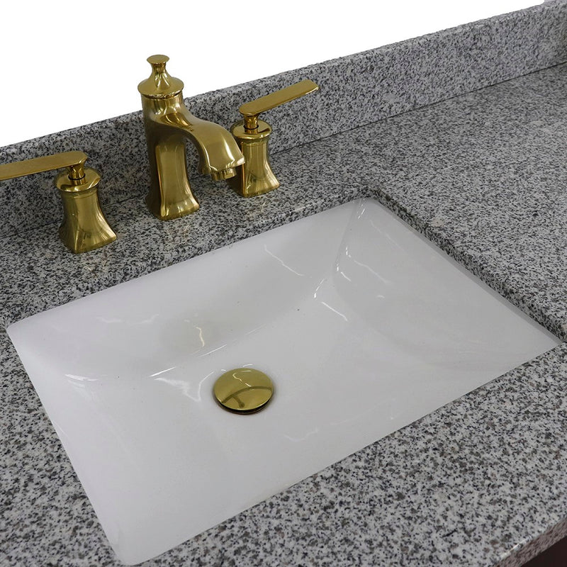 Bellaterra Home 400800-61D-DG-GYR Forli 61" vanity, Dark Gray, gray granite top, countertop and sink close-up