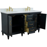 Bellaterra Home 400800-61D-DG-WEO Forli 61" vanity, Dark Gray, white engineered stone top, angled view with doors open