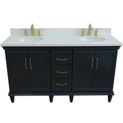 Bellaterra Home 400800-61D-DG-WEO Forli 61" vanity, Dark Gray, white engineered stone top, front view on a white background