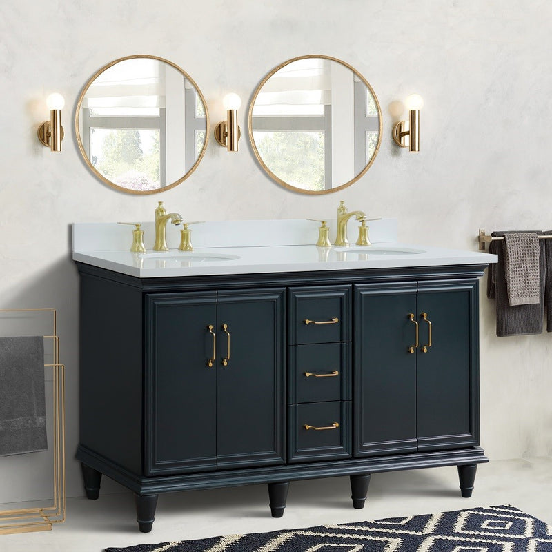 Bellaterra Home 400800-61D-DG-WEO Forli 61" vanity, Dark Gray, white engineered stone top, installed in a bathroom