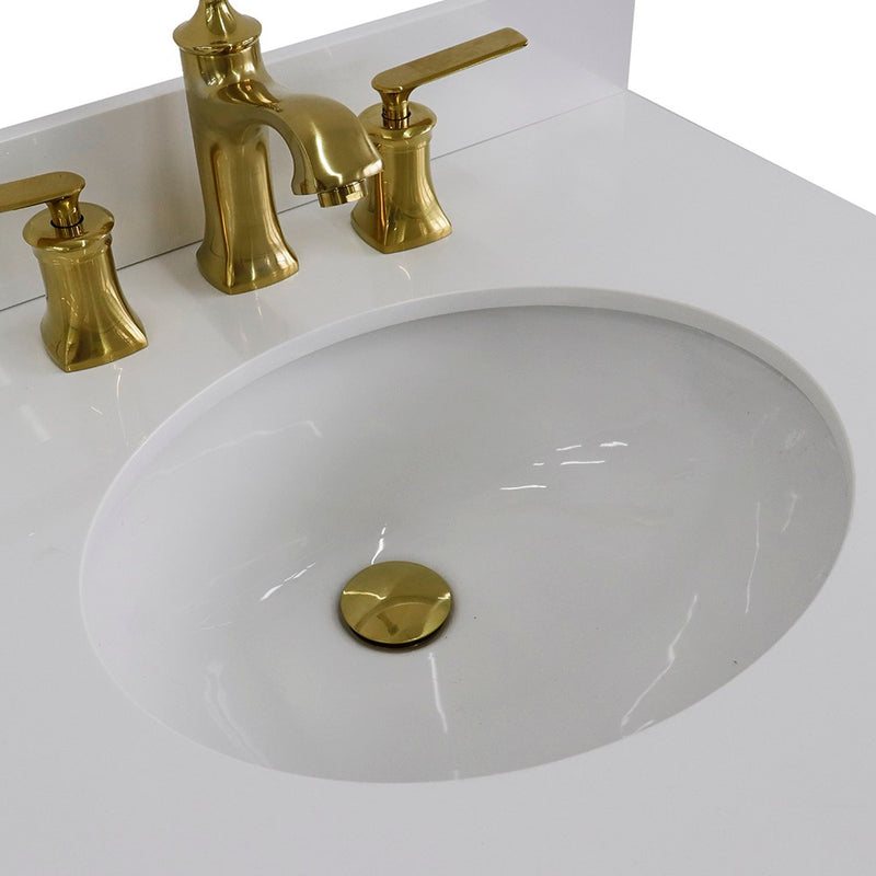 Bellaterra Home 400800-61D-DG-WEO Forli 61" vanity, Dark Gray, white engineered stone top, countertop and sink close-up