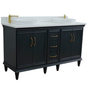 Bellaterra Home 400800-61D-DG-WERD Forli 61" vanity, Dark Gray, white engineered stone top, angled view with doors closed