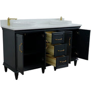 Bellaterra Home 400800-61D-DG-WERD Forli 61" vanity, Dark Gray, white engineered stone top, angled view with doors open