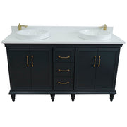 Bellaterra Home 400800-61D-DG-WERD Forli 61" vanity, Dark Gray, white engineered stone top, front view on a white background