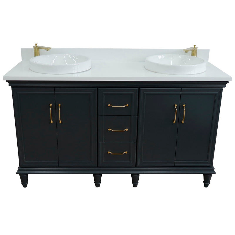 Bellaterra Home 400800-61D-DG-WERD Forli 61" vanity, Dark Gray, white engineered stone top, front view on a white background