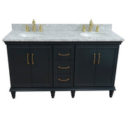 Bellaterra Home 400800-61D-DG-WMO Forli 61" vanity, Dark Gray, White Carrara marble top, front view on a white background