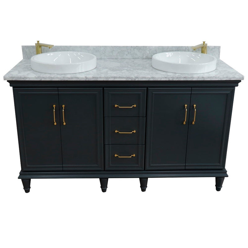 Bellaterra Home 400800-61D-DG-WMRD Forli 61" vanity, Dark Gray, White Carrara marble top, front view on a white background