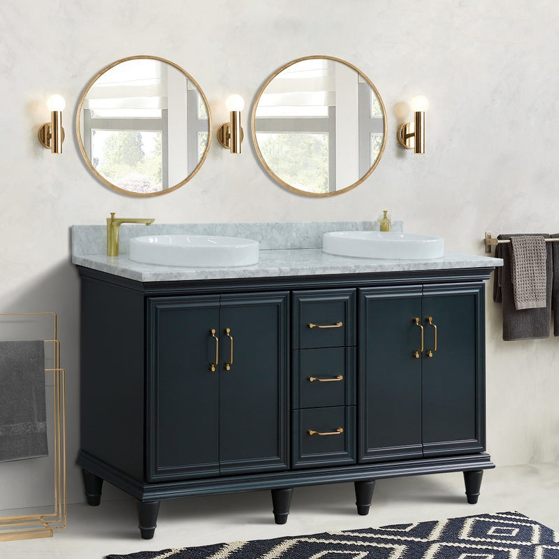 Bellaterra Home 400800-61D-DG-WMRD Forli 61" vanity, Dark Gray, White Carrara marble top, installed in a bathroom
