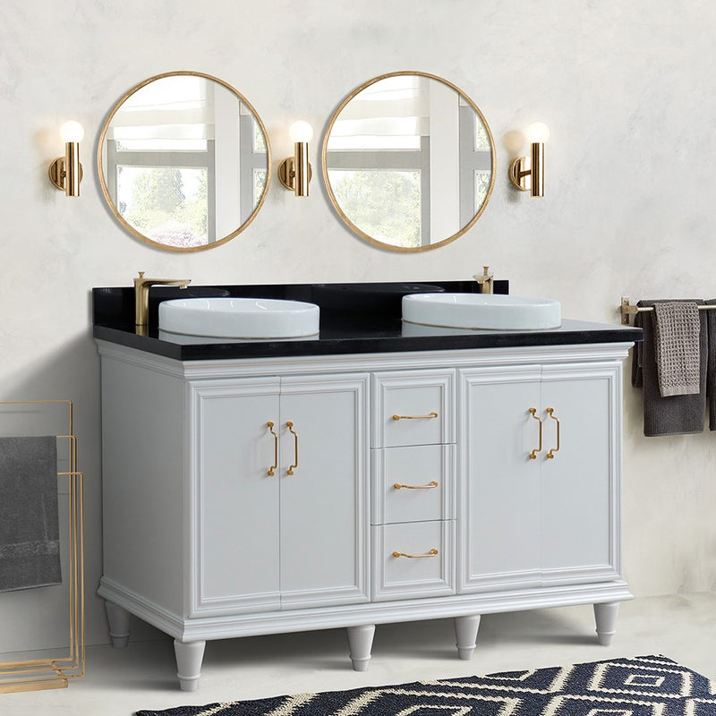 Bellaterra Home 400800-61D-WH-BGRD Forli 61" vanity, White, Black Galaxy granite top, installed in a bathroom