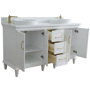 Bellaterra Home 400800-61D-WH-WERD Forli 61" vanity, White, white engineered stone top, angled view with doors open showing